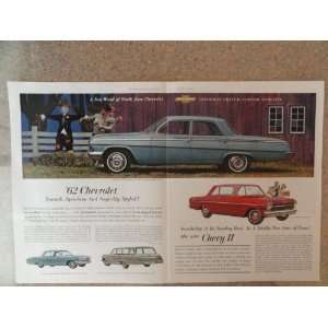 1962 Chevrolet Bel Air 4 door, Vintage 60s 2 full pages center fold 