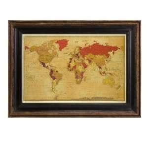 Vintage World Map Reproduction in Rustic Wooden Frame 18 x 24  