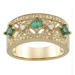  7/8 Carat Genuine Emerald & Diamond 14K Yellow Gold Ring 