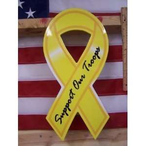   20 Inch Support Our Troops Wh On Yellow Wooden Ribbon
