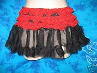 Burlesque Rumba Black Red Frilly Mini Petticoat Slip OS  