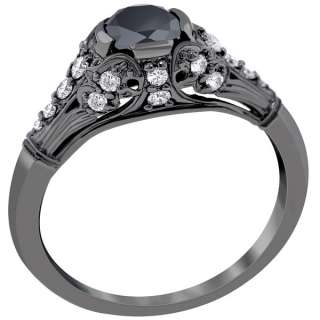 15 Carat Black Diamond Engagement Ring Vintage Style 14K Black Gold 