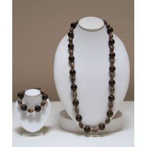  Bonzite with Brown Agate and Gold Beads 