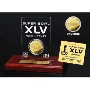 Super Bowl XLV 24KT Gold Flip Coin Desk Top Acrylic  