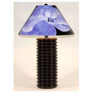  Handpainted Lampshade on Black Ringed Ceramic Table Lamp 