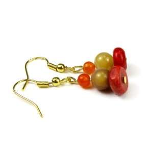 Yellow Jasper, Dye Quartzite, and Reconstituted Red Coral Dangle 
