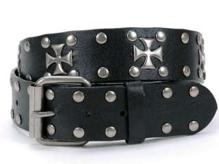 Antique Silver Iron Cross and Circle Studded Black Belt  