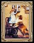 Victorian Girl And Her Dog Miniature Dollhouse Picture