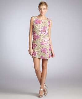 by Allen Schwartz gold and pink sequined floral cluster sheath 