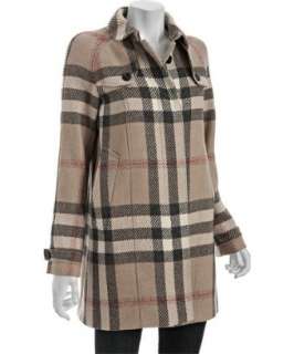 Burberry beige wool classic check button front coat   up to 70 
