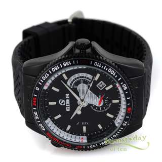 Military Black Automatic Fashion Watch Mens Rubber Band Second Dial 