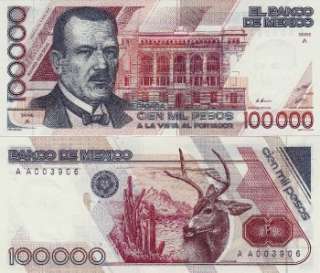 Mexico 100,000 Pesos Plutarco 1988, Low Serie A003906.  