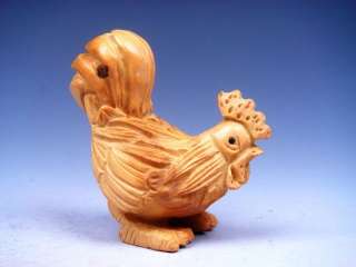 Boxwood Carved Netsuke Sculpture Big Tail Rooster  