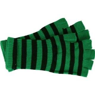  Black & Green Striped Fingerless Gloves EMO Knit Cut Off Gloves Emo 