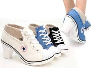 Women High Heels Sneakers White/Blue/Black US 6 8  