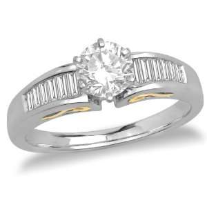14k White and Yellow Gold Filigree Round Diamond Engagement Ring with 
