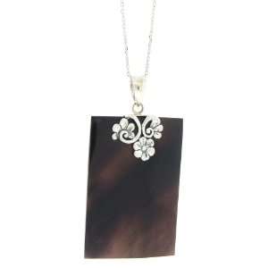  Sterling Silver Bali Rectangle Black Shell Pendant, 18 Jewelry