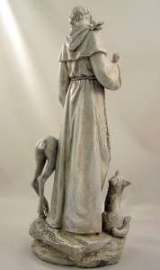 Huge Stone Styling Saint St Francis With Deer And Wolf Garden Figurine 
