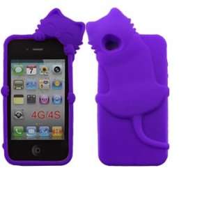 PURPLE Luxury Cute 3D Cat For iPhone 4 4S 4G silicone Cover Case with 