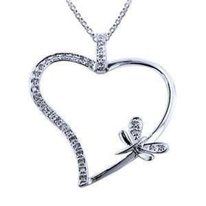   Diamond, 14k White Gold, Heart & Firefly Pendant with Chain Jewelry