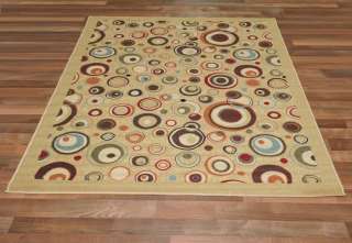 Rubber Back Modern Area Rug Circles Ivory 53x73 Area Size 5x8 FREE 