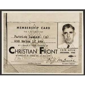  Patrick Lawlor,membership card,Christian Front,1940