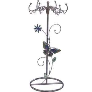  Metal Jewelry Stand w/ Butterfly & Floral Accents and 