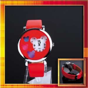 Lady White with Red Hollow Out Mickey Purple Square Dial&red Leather 