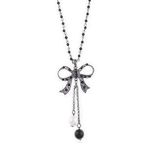 Fashion Trendy Bow Bead Crystal Pendant Necklace Coat Chain Long Style 