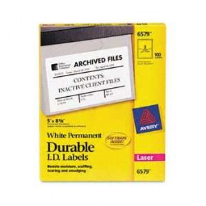  Avery 6579   Permanent ID Laser Labels, 5 x 8 1/8, White 