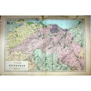    BRITAIN MAP 1895 COLOUR ENVIRONS EDINBURGH SCOTLAND