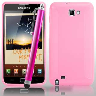   Pink Gel Case For Samsung Galaxy Note i9220 + Stylus & Screen Protect
