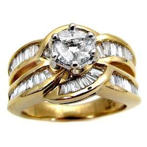  1.60ct Marquise & Baguette Diamond Ring 14k Yellow Gold Jewelry