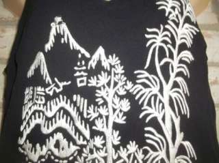 Black White Embroidered Silk SUE WONG Pixie Hem Evening Dress 10 