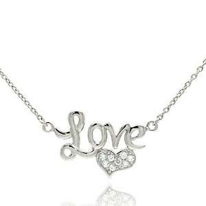    Womens Sterling Silver Love CZ Fashion Necklace Jewelry