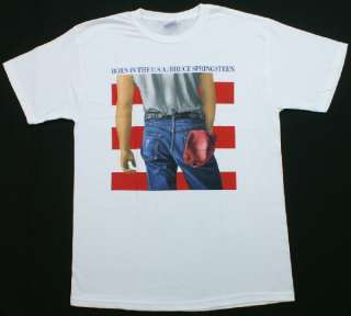 BRUCE SPRINGSTEEN Born in the USA Crewneck T Shirt White Rock & Roll 