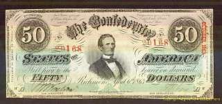 CIVIL WAR CONFEDERATE STATES OF AMERICA $50 1863 NOTE SCARCE GREEN 