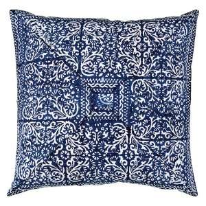 Throw Pillow for Couch, Sofa or Bed 18 Block Print Blue Fabric Cover 