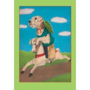  Dog on a Hobby Horse 12X18 Art Paper with Black Frame 