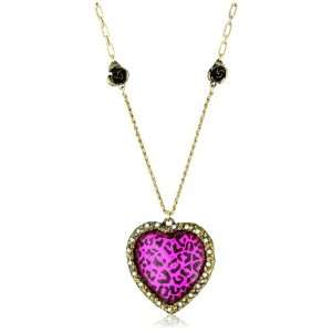 Betsey Johnson Large Leopard Heart Pendant Necklace