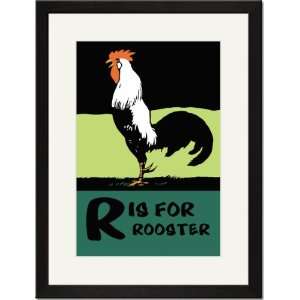  Black Framed/Matted Print 17x23, R is for Rooster