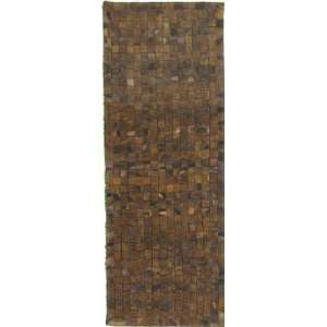 Brown Leather   Patchwork Runner Rug 