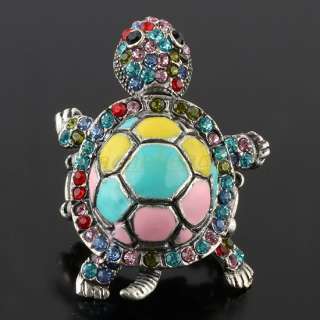   Tibetan Silver Crystal Rhinestone Turtle Adjustable Finger Ring 1PC