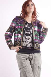 Vtg 80s Glam SILK sequins Graphic Disign TROPHY CROP Jacket Blazer 