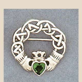 Sterling Silver Claddagh Brooch Pin   Choice of Stone  