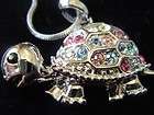 Turtle long life multi silver plated austrian crystal pendant necklace