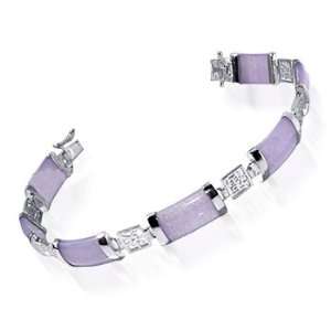Sterling Silver 10mm Purple Jade Gemstone 8.5 inch Bracelet With 