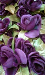 SILK OPEN ROSES PURPLE COLOR ROSE W/ GREEN LEAVES 6 PER BUNCH FOR 