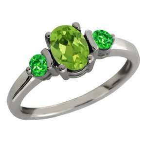   Oval Green Peridot and Green Tsavorite Sterling Silver Ring Jewelry