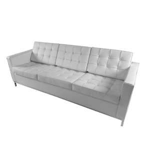  Designer Modern Button Florence Sofa in White Leather 
